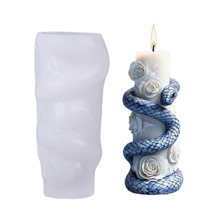 Snake-Shaped Aromatherapy Candle Silicone Mold DIY Diffuser Stone Gift Mold, Style: Snake Flower Column ZL-981