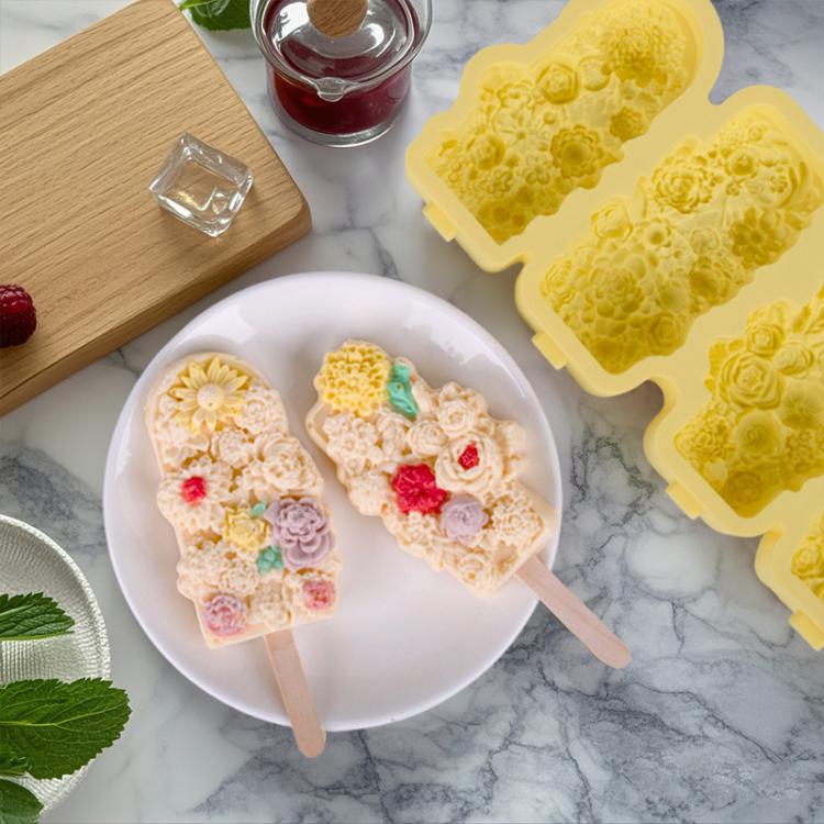 4 Grids Flower Ice Cream Silicone Mold Home Use Food-Grade Ice Pop Mold