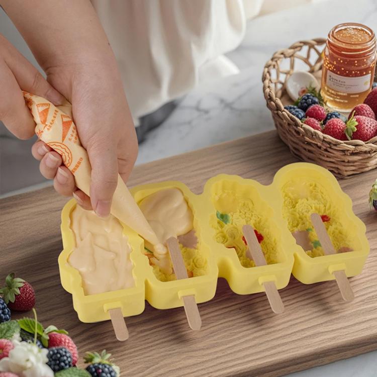 4 Grids Flower Ice Cream Silicone Mold Home Use Food-Grade Ice Pop Mold