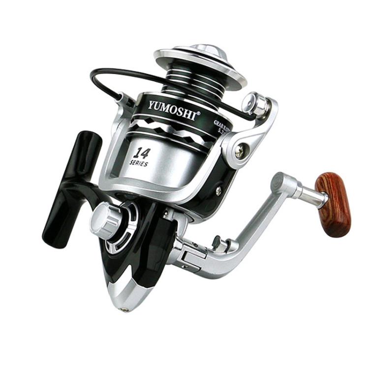 YUMOSHI OE7000 YUMOSHI Metal Spool Spinning Fishing Reel with 5.2:1 Gear Ratio, Foldable Handle & Wooden Grip