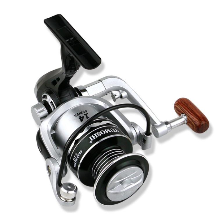 YUMOSHI  OE3000 YUMOSHI Metal Spool Spinning Fishing Reel with 5.2:1 Gear Ratio, Foldable Handle & Wooden Grip