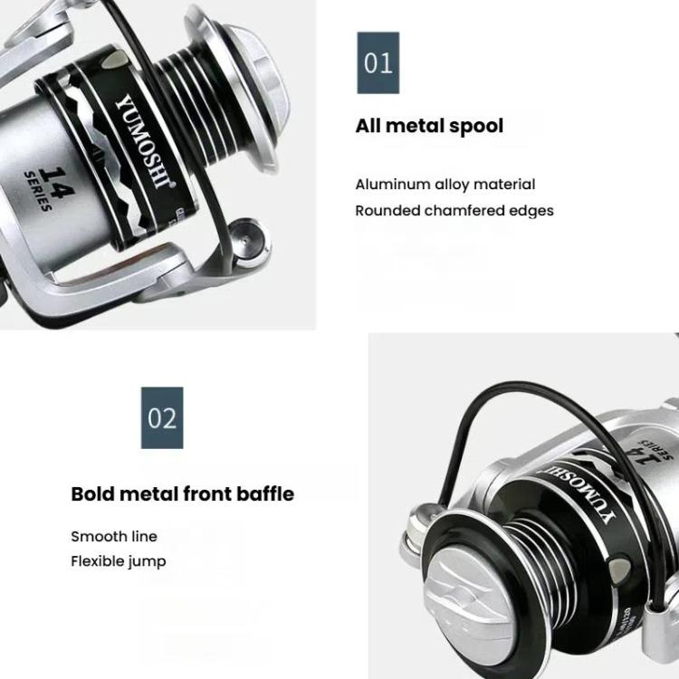 YUMOSHI OE7000 YUMOSHI Metal Spool Spinning Fishing Reel with 5.2:1 Gear Ratio, Foldable Handle & Wooden Grip
