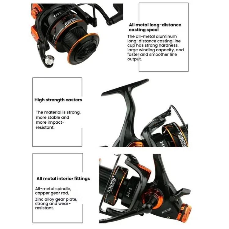 YUMOSHI KV6000 Dual Brake Long Cast Fishing Reel with Metal Spool 5.2:1 Gear Ratio
