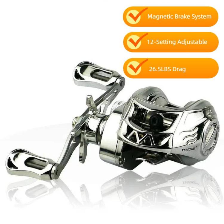YUMOSH EQM200 Right Hand Baitcasting Fishing Reel 6.3:1 Gear Ratio with Magnetic Brake System, 12-Setting Adjustable