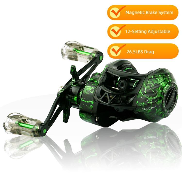YUMOSH EQC201 Left Hand Baitcasting Fishing Reel 6.3:1 Gear Ratio With Magnetic Brake System, 12-Setting Adjustable