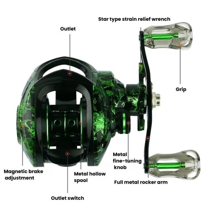 YUMOSH EQC200 Right Hand Baitcasting Fishing Reel 6.3:1 Gear Ratio With Magnetic Brake System, 12-Setting Adjustable