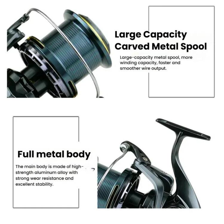 YUMOSHI TC10000 Guide Rod Structure All-Metal Spinning Reel Zero Backlash 4.7:1 Gear Ratio, Screw-In Handle for Surf Casting & Anchoring