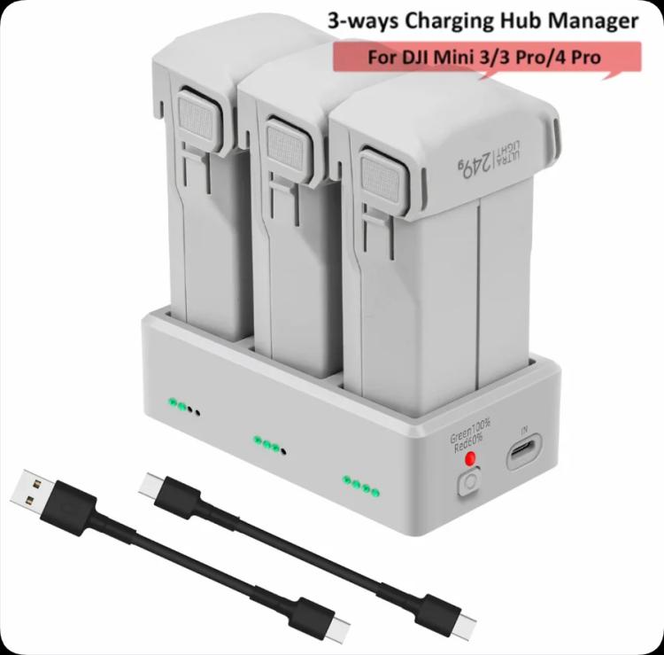 YX 3-Way Battery Charger For DJI Mini 4 Pro/Mini 3/Mini 3 Pro Charging Hub Without Pulg