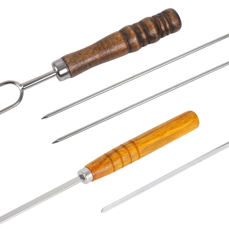 NOBANA Outdoor BBQ Grilling Fork Portable Stainless Steel Wooden Handle Grilling Skewer With Storage Bag, Spec: 7pcs /Set White