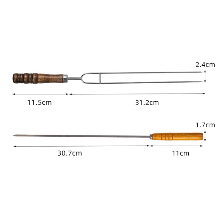 NOBANA Outdoor BBQ Grilling Fork Portable Stainless Steel Wooden Handle Grilling Skewer With Storage Bag, Spec: 10pcs /Set Black