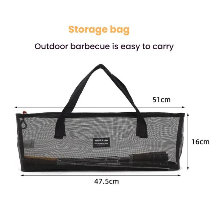 NOBANA Outdoor BBQ Grilling Fork Portable Stainless Steel Wooden Handle Grilling Skewer With Storage Bag, Spec: 7pcs /Set Black