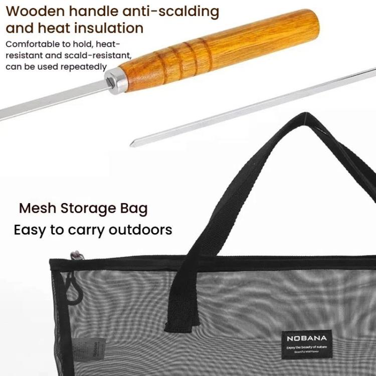 NOBANA Outdoor BBQ Grilling Fork Portable Stainless Steel Wooden Handle Grilling Skewer With Storage Bag, Spec: 10pcs /Set Black