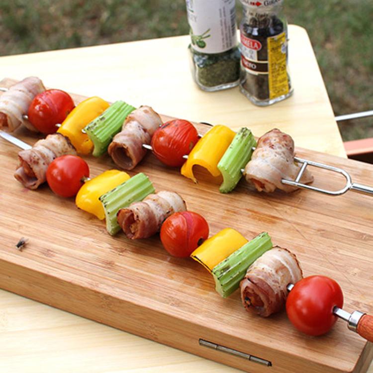 NOBANA Outdoor BBQ Grilling Fork Portable Stainless Steel Wooden Handle Grilling Skewer With Storage Bag, Spec: 10pcs /Set Black