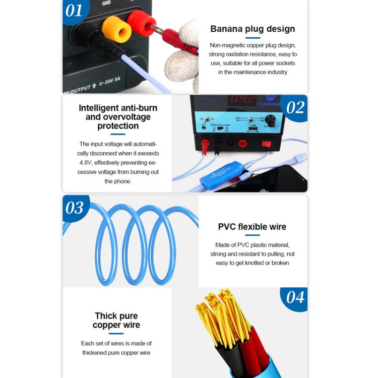 SUNSHINE SS-905D For iPhone / Android Series Power Supply Start-up Cables Mobile Phone Repair Test Cables