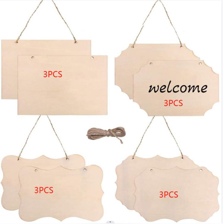 12-In-1 Wooden Hanging Sign Set With String DIY Ornaments, Handmade Craft Kits For Holiday Home Decor - Wood Color