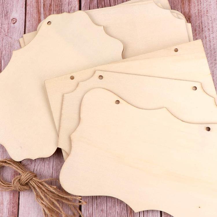 12-In-1 Wooden Hanging Sign Set With String DIY Ornaments, Handmade Craft Kits For Holiday Home Decor - Wood Color