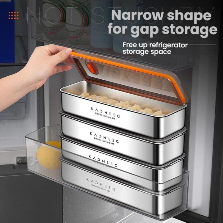 Kacheeg Stainless Steel Slim Rectangular Food Storage Container 304 Narrow Space-Saving Fridge Organizer Box, Style: Regular