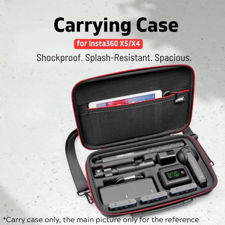 For Insta360 X5 / X4 Camera SYMIK Large Capacity Storage Bag Handbag Messenger Carrying Case - Black
