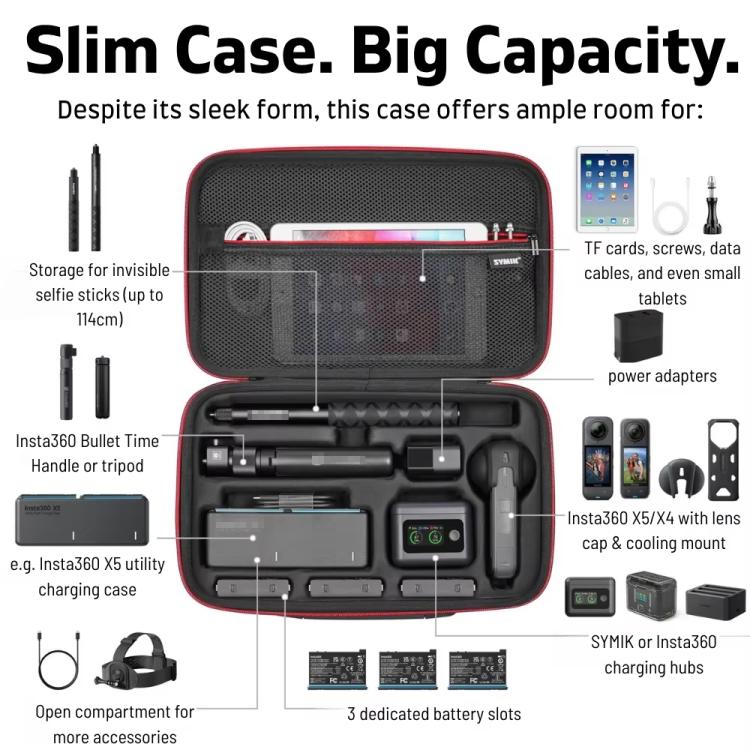 For Insta360 X5 / X4 Camera SYMIK Large Capacity Storage Bag Handbag Messenger Carrying Case - Black