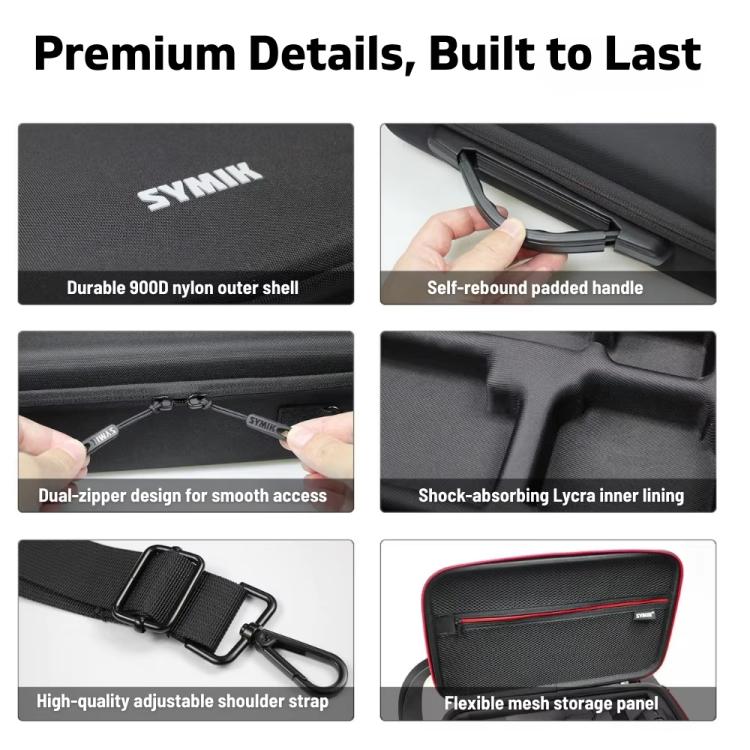 For Insta360 X5 / X4 Camera SYMIK Large Capacity Storage Bag Handbag Messenger Carrying Case - Black