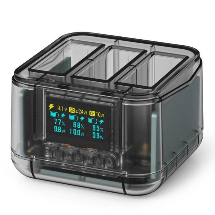 For Insta360 Ace Pro/Ace Pro 2 Battery Charger 3-Channel Fast Charging Station With OLED Screen - Transparent Black