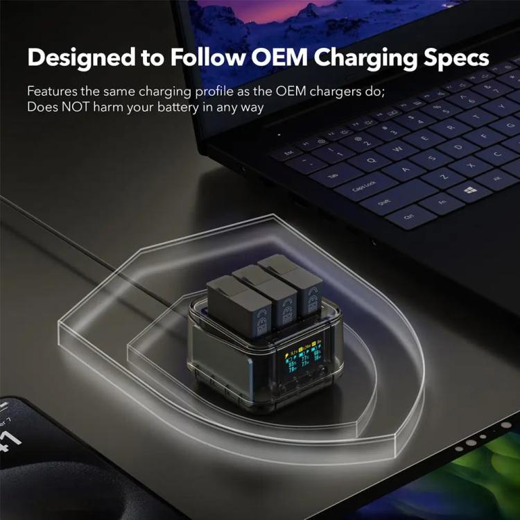 For Insta360 Ace Pro/Ace Pro 2 Battery Charger 3-Channel Fast Charging Station With OLED Screen - Transparent Black