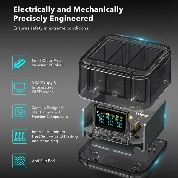 For Insta360 Ace Pro/Ace Pro 2 Battery Charger 3-Channel Fast Charging Station With OLED Screen - Transparent Black