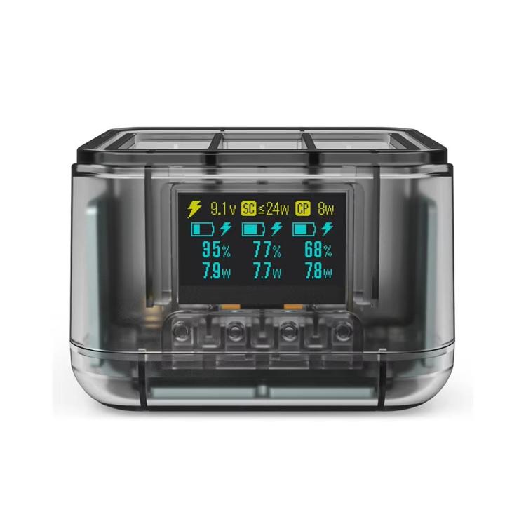 For GoPro HERO13 Black Triple Battery Charger Smart Charging Dock With OLED Display - Transparent Black