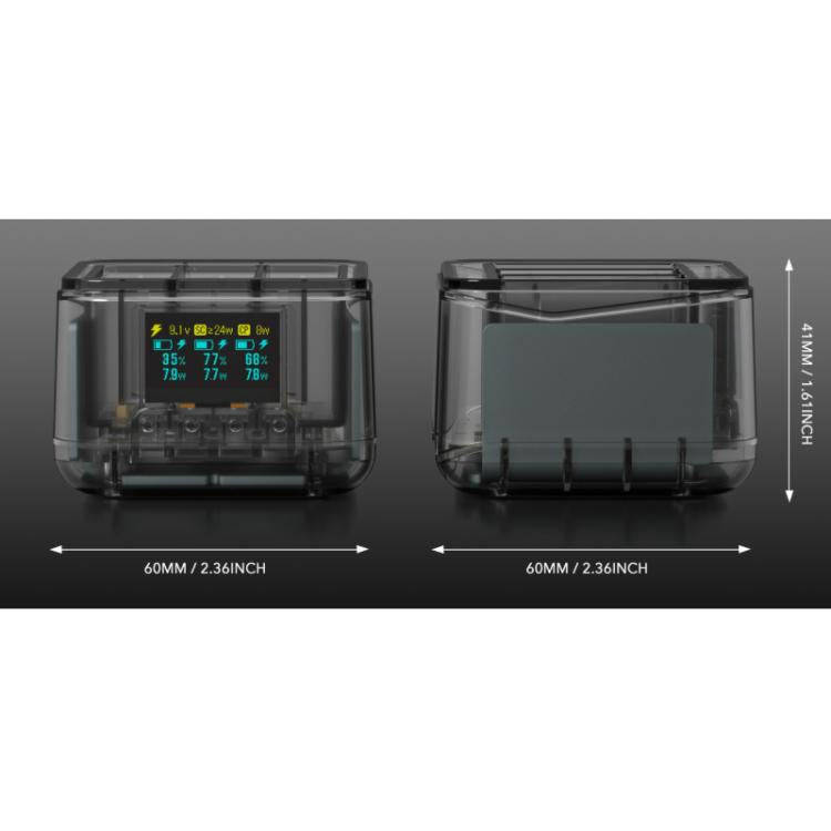 For GoPro HERO13 Black Triple Battery Charger Smart Charging Dock With OLED Display - Transparent Black