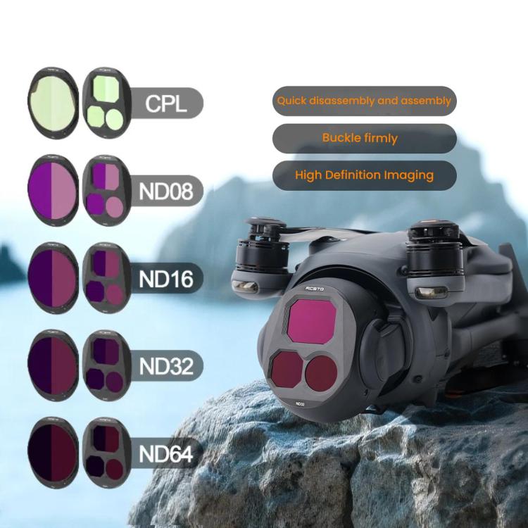 For DJI Mavic 4 Pro RCSTQ Lens Filter, Style: ND8/PL+ND16/PL+ND32/PL