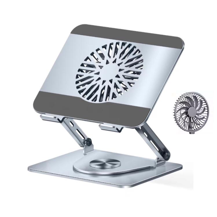 360 Rotating Laptop Stand Foldable Metal Desk Holder For 17.3 Inch Laptops Tablets With Magnetic Cooling Fan Silver