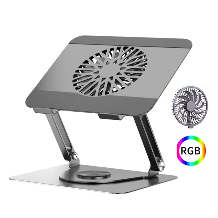 360 Rotating Laptop Stand Foldable Metal Desk Holder For 17.3 Inch Laptops Tablets With RGB Cooling Fan Gray