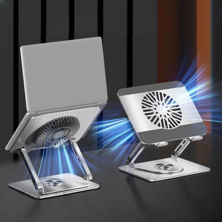 360 Rotating Laptop Stand Foldable Metal Desk Holder For 17.3 Inch Laptops Tablets With Magnetic Cooling Fan Silver