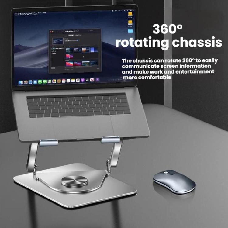 360 Rotating Laptop Stand Foldable Metal Desk Holder For 17.3 Inch Laptops Tablets With Magnetic Cooling Fan Silver