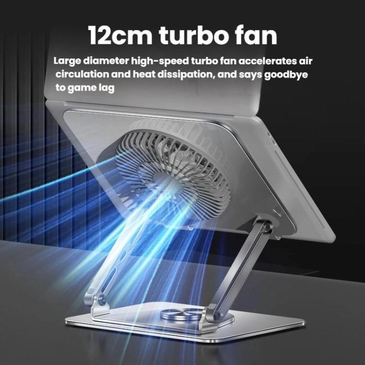 360 Rotating Laptop Stand Foldable Metal Desk Holder For 17.3 Inch Laptops Tablets With Magnetic Cooling Fan Silver