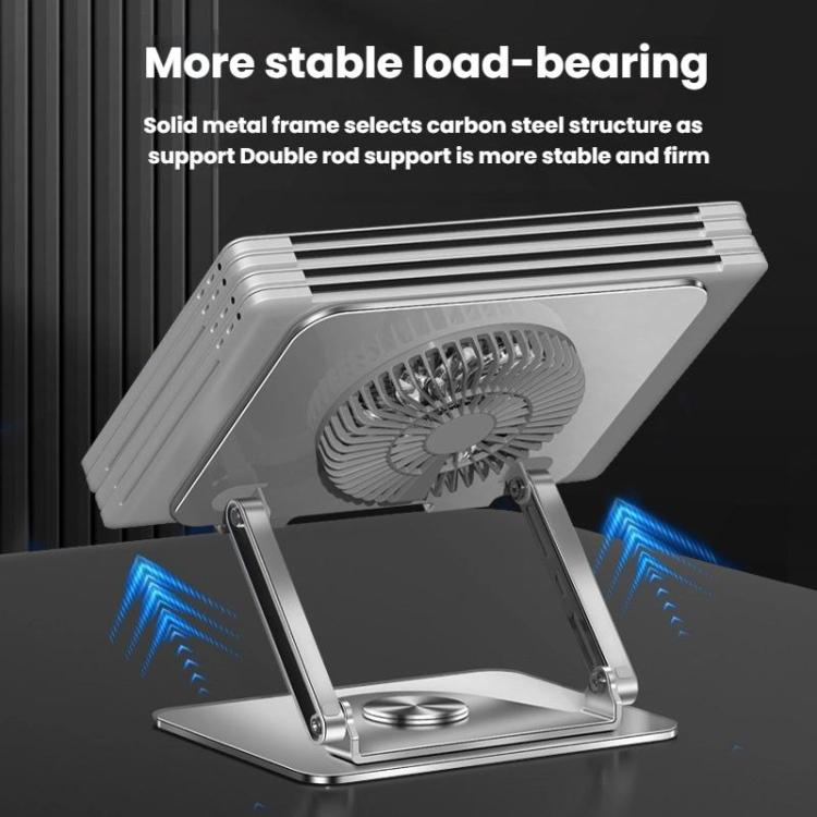 360 Rotating Laptop Stand Foldable Metal Desk Holder For 17.3 Inch Laptops Tablets With Magnetic Cooling Fan Silver