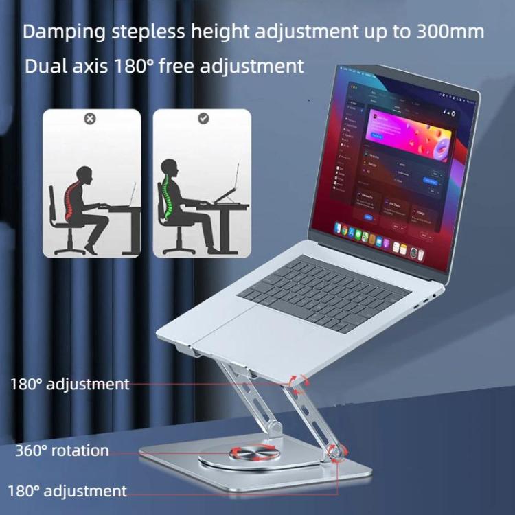 360 Rotating Laptop Stand Foldable Metal Desk Holder For 17.3 Inch Laptops Tablets With RGB Cooling Fan Gray