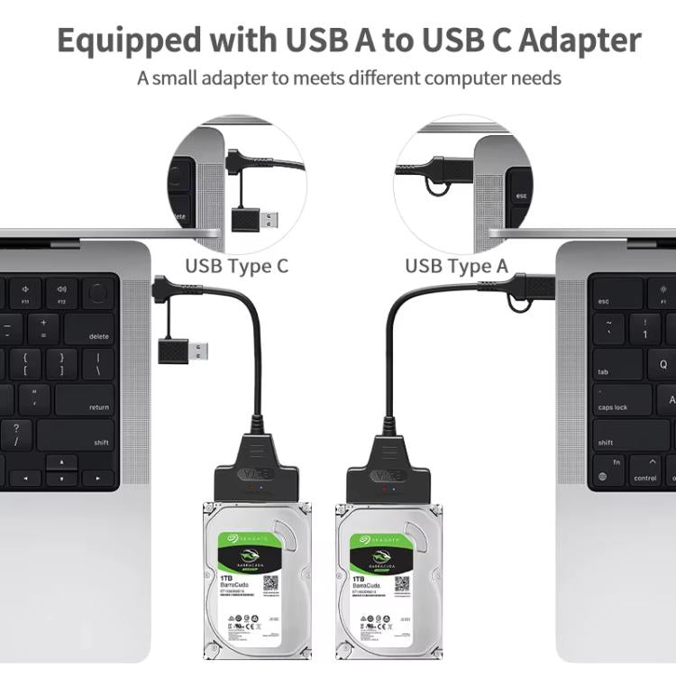 USB 3.0/USB-C to SATA 22-Pin Adapter Cable for 2.5-inch Laptop HDD/SSD, Cable Length:  25cm