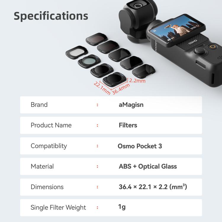 For DJI Osmo Pocket 3 aMagisn Adjustable Magnetic Filter Camera Lens Filters ND 6 To 10 Gear