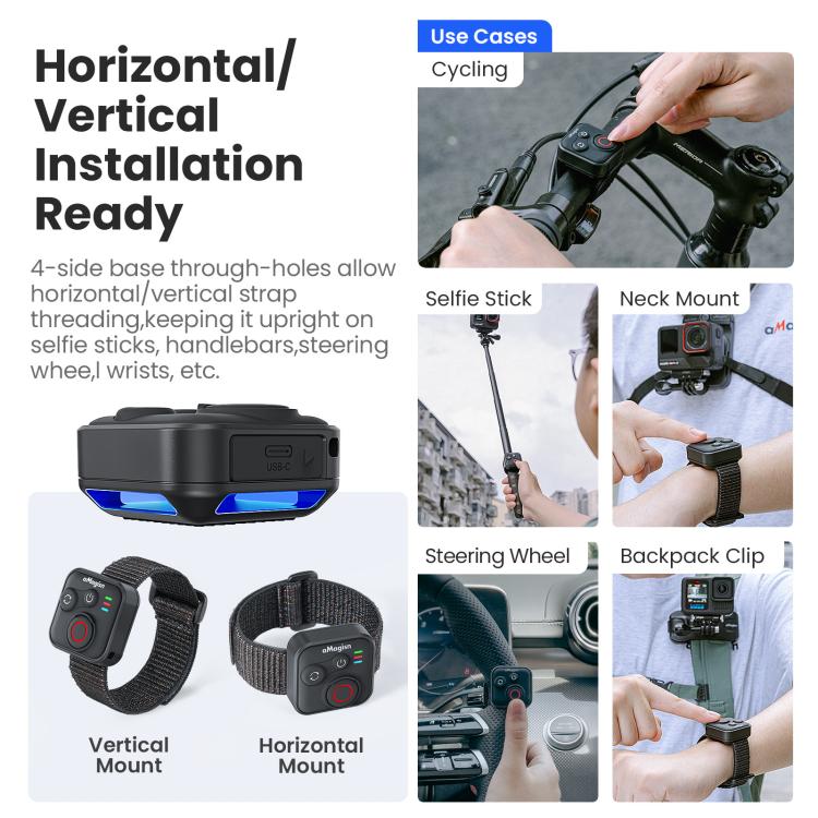 aMagisn Wireless Bluetooth Remote Control for Insta360, GoPro Hero Cameras & Smartphones - 50m Long Range