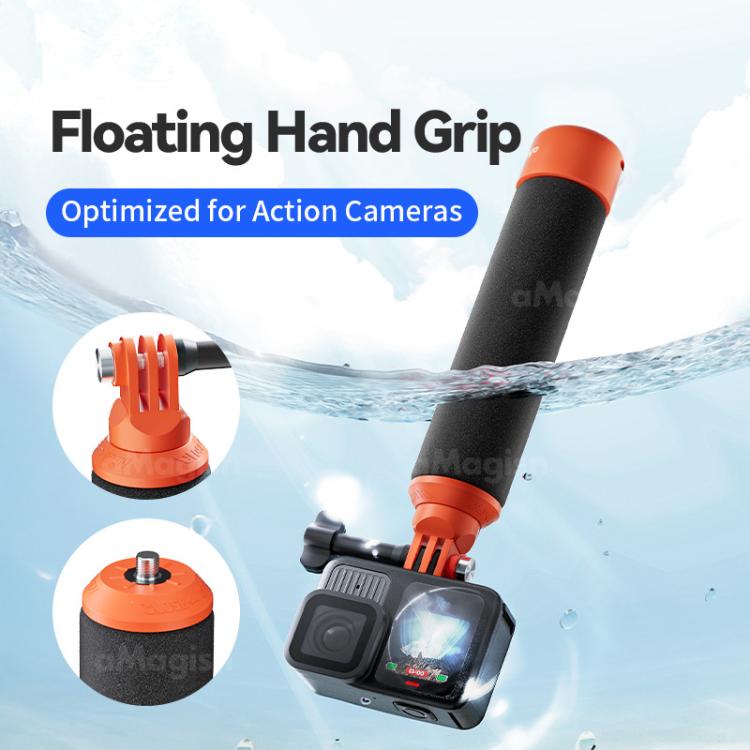 aMagisn Universal Floating Hand Grip for Action Cameras with Triple Claw & 1/4-inch Screw Mount - Black Orange