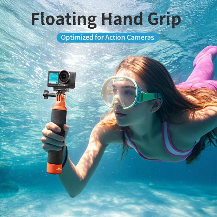 aMagisn Universal Floating Hand Grip for Action Cameras with Triple Claw & 1/4-inch Screw Mount - Black Orange