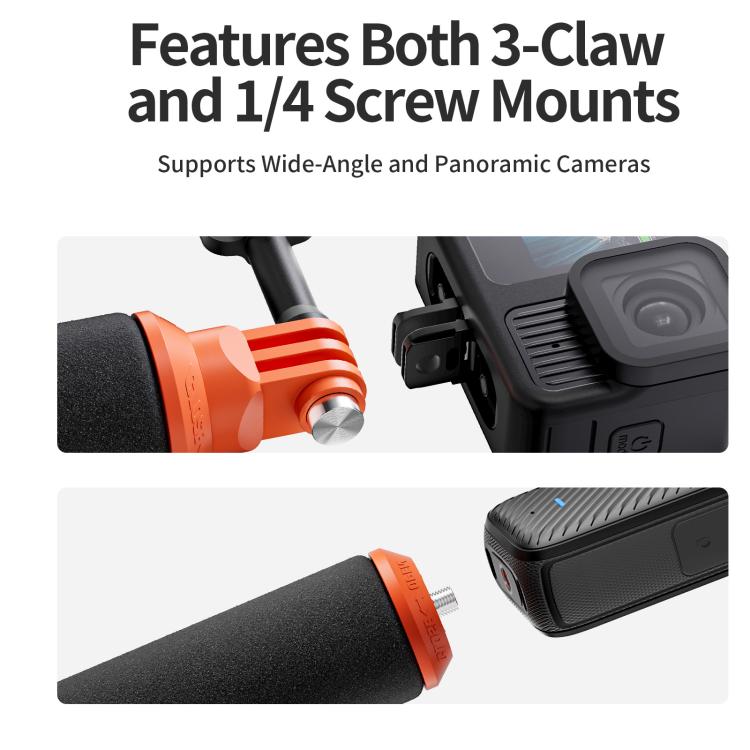 aMagisn Universal Floating Hand Grip for Action Cameras with Triple Claw & 1/4-inch Screw Mount - Black Orange