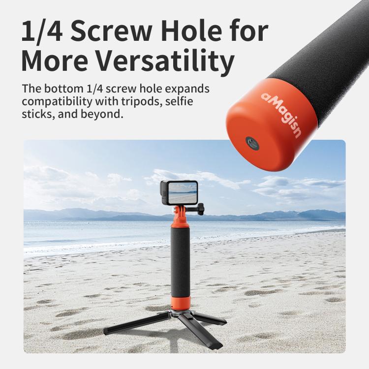 aMagisn Universal Floating Hand Grip for Action Cameras with Triple Claw & 1/4-inch Screw Mount - Black Orange