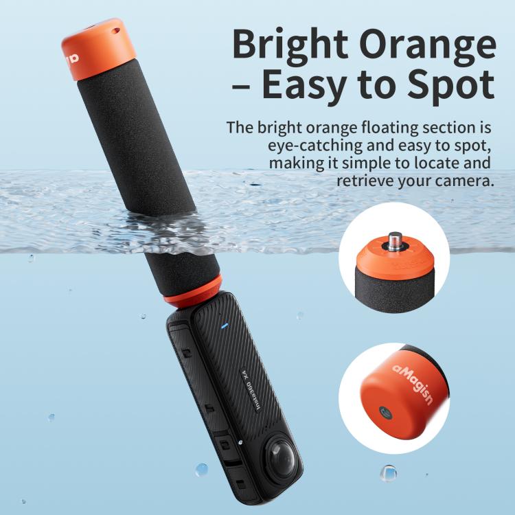 aMagisn Universal Floating Hand Grip for Action Cameras with Triple Claw & 1/4-inch Screw Mount - Black Orange