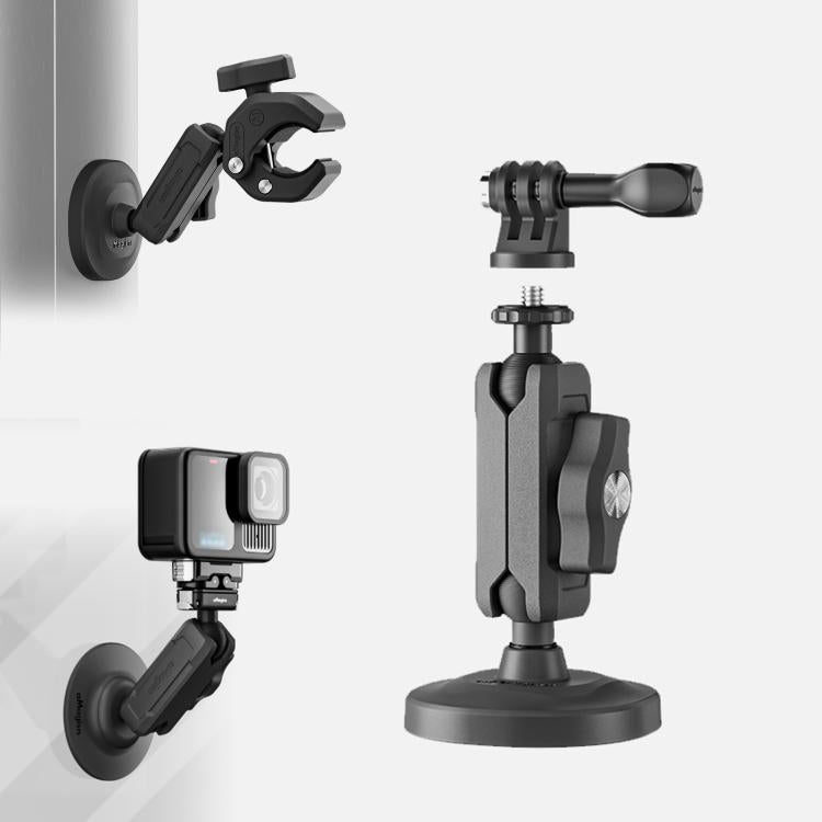 aMagisn Metal Arm Clamp Magnetic Base with 1/4-inch Ball Head For Insta360, DJI, GoPro Cameras - Black