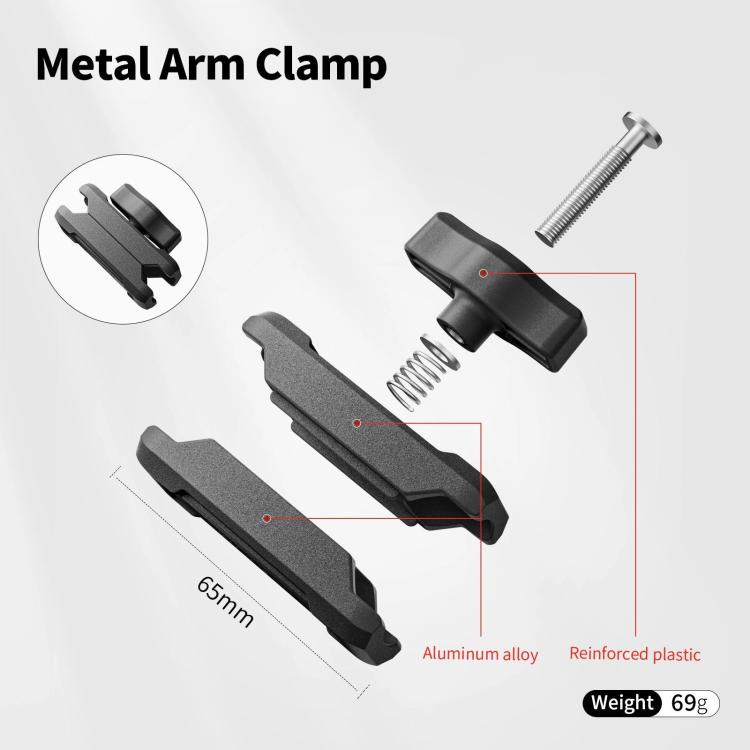 aMagisn Metal Arm Clamp Mount Adhesive Base with 1/4-inch Joint Ball For Insta360, DJI, GoPro Cameras - Black