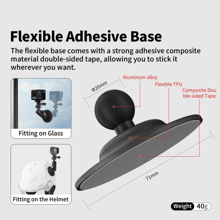aMagisn Metal Arm Clamp Mount Adhesive Base with 1/4-inch Joint Ball For Insta360, DJI, GoPro Cameras - Black