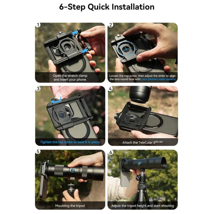 APEXEL TeleCular 3 20X-60X Zoom Lens Kit for Smartphones HD Super Telephoto Long-Range Shooting with Tripod Adapter