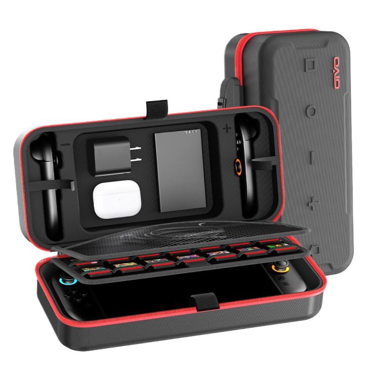 For Nintendo Switch 2 OIVO  Large-Capacity EVA Carrying Case With Built-In Stand, 24 Game Card Slots - Black Red